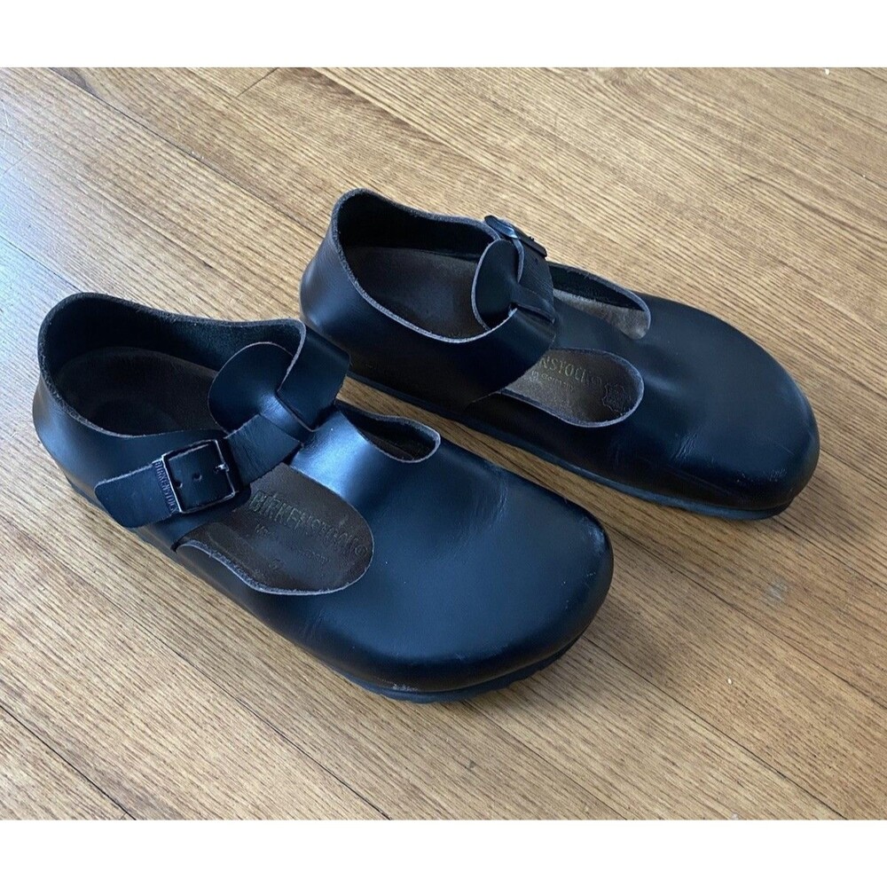 RARE BIRKENSTOCK PARIS Mary Jane Flat Strap Shoes Black Hard Bottom 39 Or 8 READ
